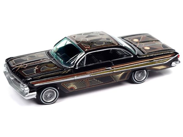 1961 Chevrolet Impala Lowrider Black with Graphics and Diecast Figure Limited Edition to 3600 pieces Worldwide 1/64 Diecast Model Car by Johnny Lightning - Image 2